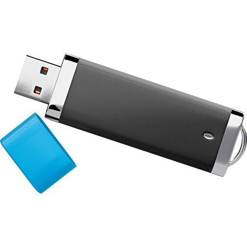 PromoPerfect USB-STICK 2.0 PLASTIK , schwarz / himmelblau MB , 2 GB , Gummiplastik, Kunststoff MB , 7,00cm x 0,70cm x 2,00cm (Länge x Höhe x Breite), Bild 1