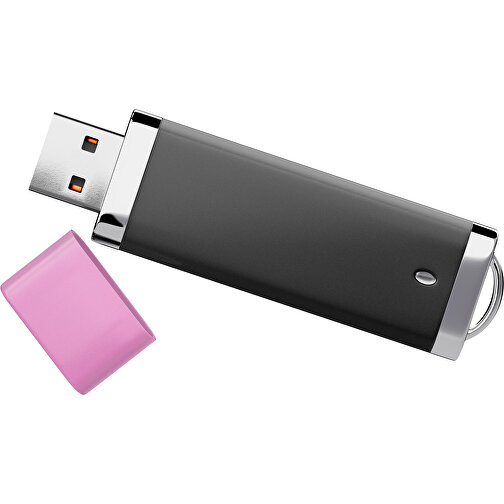 PromoPerfect USB-STICK 2.0 PLASTIK , schwarz / rosa MB , 2 GB , Gummiplastik, Kunststoff MB , 7,00cm x 0,70cm x 2,00cm (Länge x Höhe x Breite), Bild 1