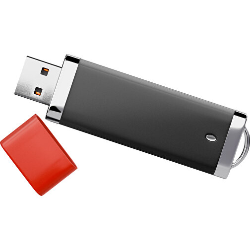 PromoPerfect USB-STICK 2.0 PLASTIK , schwarz / rot MB , 1 GB , Gummiplastik, Kunststoff MB , 7,00cm x 0,70cm x 2,00cm (Länge x Höhe x Breite), Bild 1