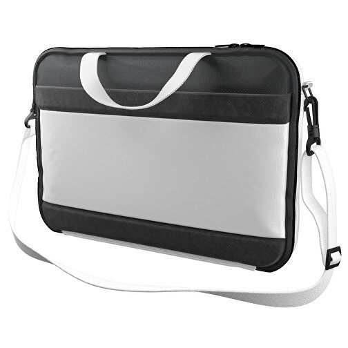 Laptoptasche Stripe , weiss / schwarz, Sublimation-fabric 200g - Polyester (PU), 36,00cm x 28,00cm x 5,00cm (Länge x Höhe x Breite), Bild 1