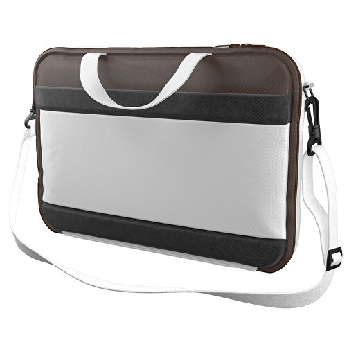 Laptoptasche Stripe , weiß / espressobraun, Sublimation-fabric 200g - Polyester (PU), 36,00cm x 28,00cm x 5,00cm (Länge x Höhe x Breite), Bild 1