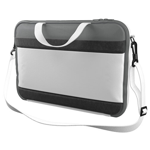 Laptoptasche Stripe , weiß / delfingrau, Sublimation-fabric 200g - Polyester (PU), 36,00cm x 28,00cm x 5,00cm (Länge x Höhe x Breite), Bild 1