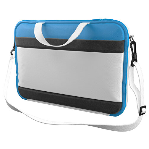 Laptoptasche Stripe , weiß / hellblau, Sublimation-fabric 200g - Polyester (PU), 36,00cm x 28,00cm x 5,00cm (Länge x Höhe x Breite), Bild 1