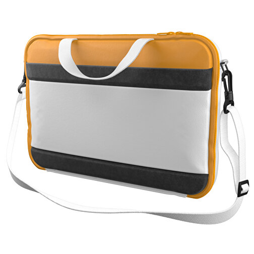 Laptoptasche Stripe , weiss / hellorange, Sublimation-fabric 200g - Polyester (PU), 36,00cm x 28,00cm x 5,00cm (Länge x Höhe x Breite), Bild 1