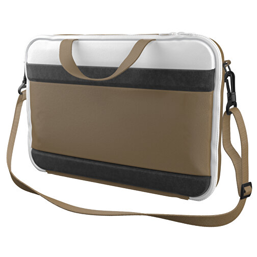 Laptoptasche Stripe , hellgold / weiss, Sublimation-fabric 200g - Polyester (PU), 36,00cm x 28,00cm x 5,00cm (Länge x Höhe x Breite), Bild 1