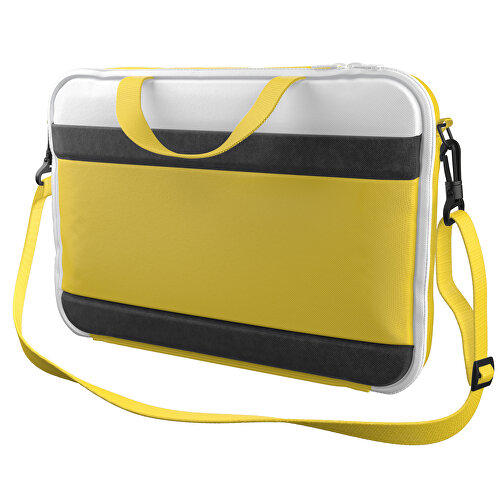 Laptoptasche Stripe , zitronengelb / weiss, Sublimation-fabric 200g - Polyester (PU), 36,00cm x 28,00cm x 5,00cm (Länge x Höhe x Breite), Bild 1