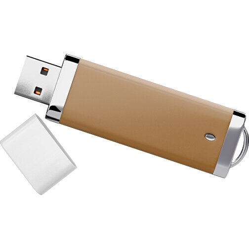 PromoPerfect USB-STICK 2.0 PLASTIK , erdbraun / weiß MB , 16 GB , Gummiplastik, Kunststoff MB , 7,00cm x 0,70cm x 2,00cm (Länge x Höhe x Breite), Bild 1