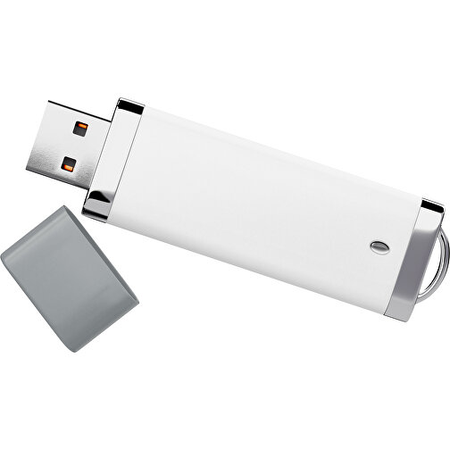 PromoPerfect USB-STICK 2.0 PLASTIK , weiß / silber MB , 32 GB , Gummiplastik, Kunststoff MB , 7,00cm x 0,70cm x 2,00cm (Länge x Höhe x Breite), Bild 1