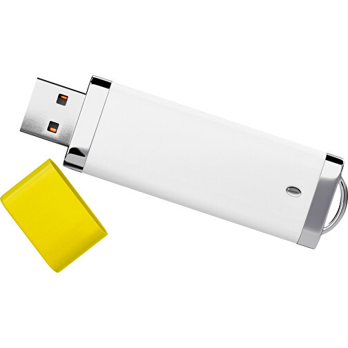 PromoPerfect USB-STICK 2.0 PLASTIK , weiß / gelb MB , 32 GB , Gummiplastik, Kunststoff MB , 7,00cm x 0,70cm x 2,00cm (Länge x Höhe x Breite), Bild 1