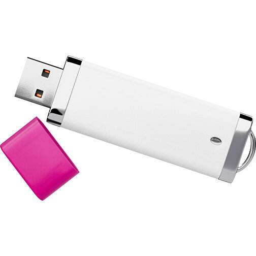 PromoPerfect USB-STICK 2.0 PLASTIK , weiß / pink MB , 2 GB , Gummiplastik, Kunststoff MB , 7,00cm x 0,70cm x 2,00cm (Länge x Höhe x Breite), Bild 1