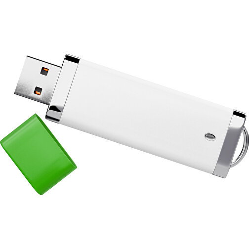 PromoPerfect USB-STICK 2.0 PLASTIK , weiß / grasgrün MB , 1 GB , Gummiplastik, Kunststoff MB , 7,00cm x 0,70cm x 2,00cm (Länge x Höhe x Breite), Bild 1