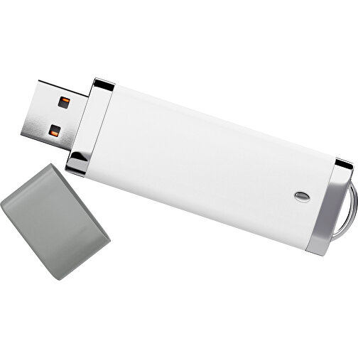 PromoPerfect USB-STICK 2.0 PLASTIK , weiß / grau MB , 16 GB , Gummiplastik, Kunststoff MB , 7,00cm x 0,70cm x 2,00cm (Länge x Höhe x Breite), Bild 1