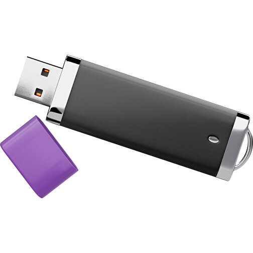 PromoPerfect USB-STICK 2.0 PLASTIK , schwarz / lavendellila MB , 8 GB , Gummiplastik, Kunststoff MB , 7,00cm x 0,70cm x 2,00cm (Länge x Höhe x Breite), Bild 1