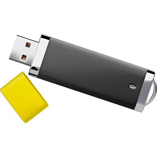 PromoPerfect USB-STICK 2.0 PLASTIK , schwarz / gelb MB , 8 GB , Gummiplastik, Kunststoff MB , 7,00cm x 0,70cm x 2,00cm (Länge x Höhe x Breite), Bild 1