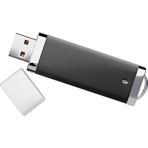 PromoPerfect USB-STICK 2.0 PLASTIK , schwarz / weiß MB , 65 GB , Gummiplastik, Kunststoff MB , 7,00cm x 0,70cm x 2,00cm (Länge x Höhe x Breite), Bild 1