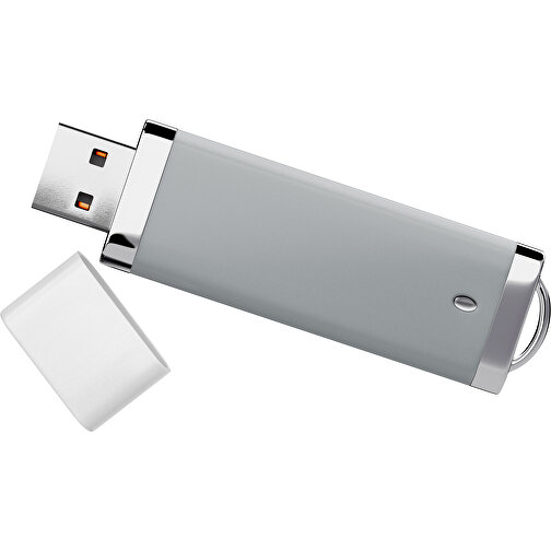 PromoPerfect USB-STICK 2.0 PLASTIK , silber / weiß MB , 65 GB , Gummiplastik, Kunststoff MB , 7,00cm x 0,70cm x 2,00cm (Länge x Höhe x Breite), Bild 1