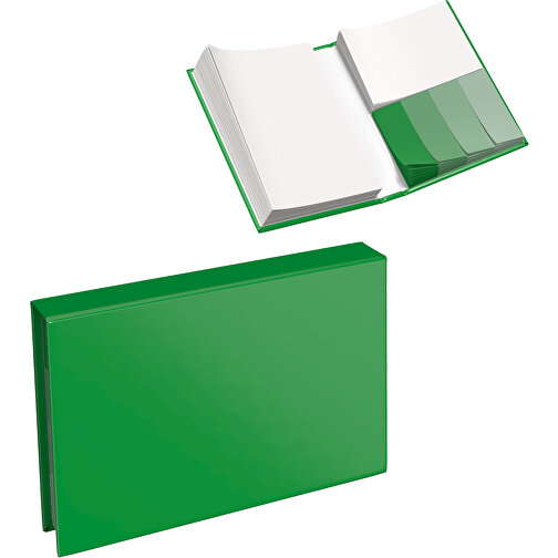 Hardcover Haftnotiz-Set Steffen , grün, Papier, 10,50cm x 1,80cm x 7,50cm (Länge x Höhe x Breite), Bild 1