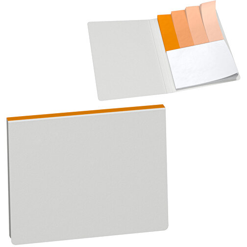 Recycling Haftnotiz-Set René , weiss / kürbisorange, Recyclingkarton, Recyclingpapier, 10,50cm x 0,60cm x 7,50cm (Länge x Höhe x Breite), Bild 1