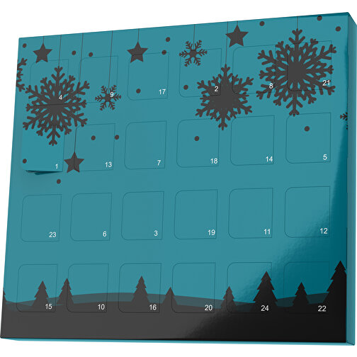 XS Adventskalender Winterlandschaft , Brandt, dunkeltürkis / schwarz, Vollkartonhülle, weiss, 1,60cm x 12,00cm x 14,00cm (Länge x Höhe x Breite), Bild 1