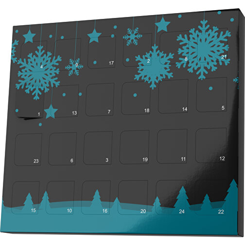 XS Adventskalender Winterlandschaft , Brandt, schwarz / dunkeltürkis, Vollkartonhülle, weiss, 1,60cm x 12,00cm x 14,00cm (Länge x Höhe x Breite), Bild 1