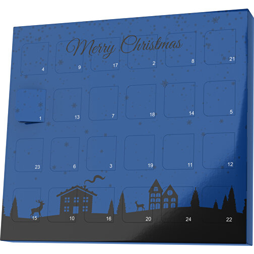 XS Adventskalender Weihnachtsdorf , Brandt, heidelbeerblau / schwarz, Vollkartonhülle, weiß, 1,60cm x 12,00cm x 14,00cm (Länge x Höhe x Breite), Bild 1