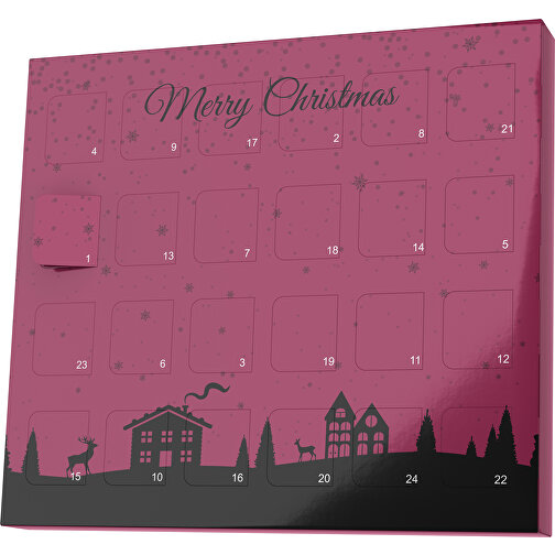 XS Adventskalender Weihnachtsdorf , Brandt, kirschrot / schwarz, Vollkartonhülle, weiss, 1,60cm x 12,00cm x 14,00cm (Länge x Höhe x Breite), Bild 1