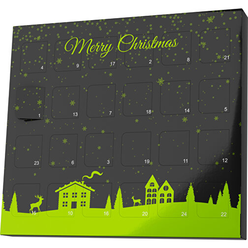 XS Adventskalender Weihnachtsdorf , Brandt, schwarz / limone, Vollkartonhülle, weiss, 1,60cm x 12,00cm x 14,00cm (Länge x Höhe x Breite), Bild 1