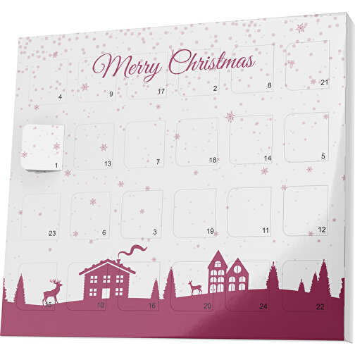 XS Adventskalender Weihnachtsdorf , Brandt, weiss / kirschrot, Vollkartonhülle, weiss, 1,60cm x 12,00cm x 14,00cm (Länge x Höhe x Breite), Bild 1