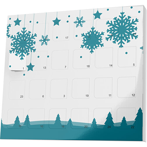 XS Adventskalender Winterlandschaft , Brandt, weiß / dunkeltürkis, Vollkartonhülle, weiß, 1,60cm x 12,00cm x 14,00cm (Länge x Höhe x Breite), Bild 1