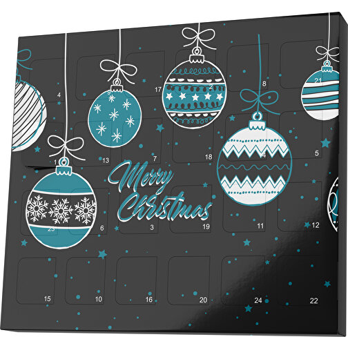 XS Adventskalender Weihnachtskugeln , Brandt, schwarz / dunkeltürkis, Vollkartonhülle, weiß, 1,60cm x 12,00cm x 14,00cm (Länge x Höhe x Breite), Bild 1