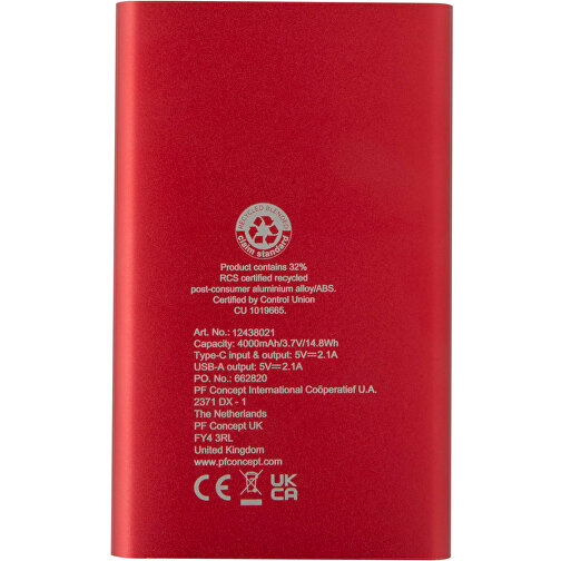 Power bank Pep da 4000 mAh Type-C realizzato in alluminio riciclato, Immagine 5