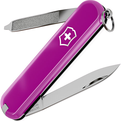 ESCORT - Victorinox Schweizer Messer , Victorinox, Tasty Grape / Falling Snow, hochlegierter, rostfreier Stahl, 5,80cm x 0,80cm x 1,80cm (Länge x Höhe x Breite), Bild 1