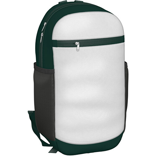 Rucksack Milan , weiss / dunkelgrün, Sublimation-fabric 300g, 15,00cm x 40,00cm x 30,00cm (Länge x Höhe x Breite), Bild 1