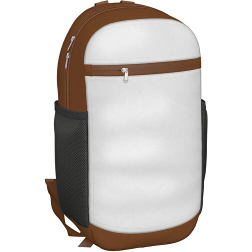 Rucksack Milan , weiss / nougatbraun, Sublimation-fabric 300g, 15,00cm x 40,00cm x 30,00cm (Länge x Höhe x Breite), Bild 1