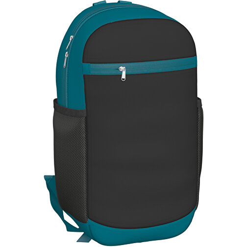 Rucksack Milan , schwarz / atlantikblau, Sublimation-fabric 300g, 15,00cm x 40,00cm x 30,00cm (Länge x Höhe x Breite), Bild 1