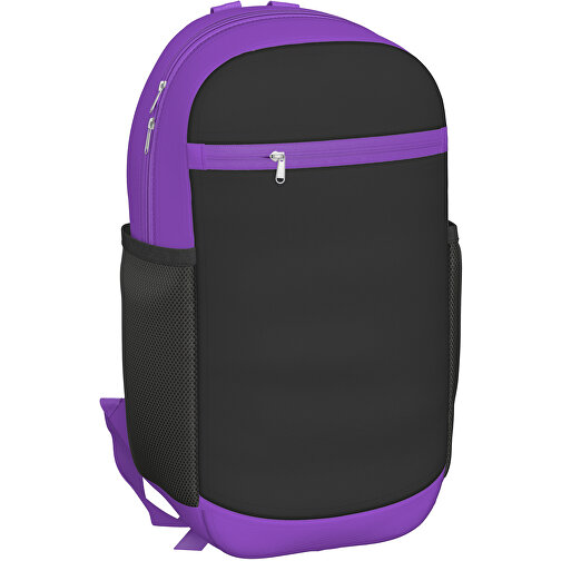 Rucksack Milan , schwarz / lavendellila, Sublimation-fabric 300g, 15,00cm x 40,00cm x 30,00cm (Länge x Höhe x Breite), Bild 1