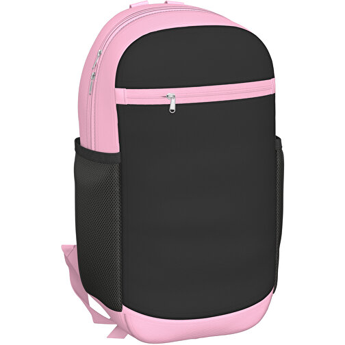 Rucksack Milan , schwarz / hellrosa, Sublimation-fabric 300g, 15,00cm x 40,00cm x 30,00cm (Länge x Höhe x Breite), Bild 1