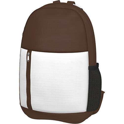 Rucksack Easy , weiß / espressobraun, Sublimation-fabric 300g, 15,00cm x 40,00cm x 30,00cm (Länge x Höhe x Breite), Bild 1