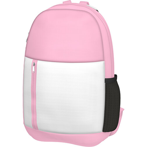 Rucksack Easy , weiss / hellrosa, Sublimation-fabric 300g, 15,00cm x 40,00cm x 30,00cm (Länge x Höhe x Breite), Bild 1