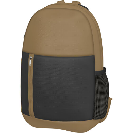 Rucksack Easy , schwarz / hellgold, Sublimation-fabric 300g, 15,00cm x 40,00cm x 30,00cm (Länge x Höhe x Breite), Bild 1