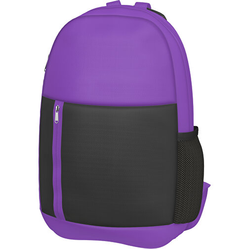 Rucksack Easy , schwarz / lavendellila, Sublimation-fabric 300g, 15,00cm x 40,00cm x 30,00cm (Länge x Höhe x Breite), Bild 1