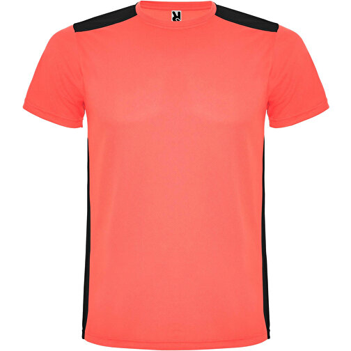 Detroit T-Shirt Unisex Aus Recyceltem Material , fluor coral / schwarz, Mesh mit Cool Fit Finish 100% Polyester, 130 g/m2, Contrast fabric, Mesh mit Cool Fit Finish 100% Polyester, 130 g/m2, M, , Bild 1