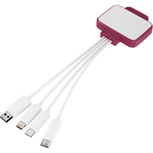 3-in-1 USB-Ladekabel MultiCharge , weiß / kirschrot, Kunststoff, 5,30cm x 1,20cm x 5,50cm (Länge x Höhe x Breite), Bild 1