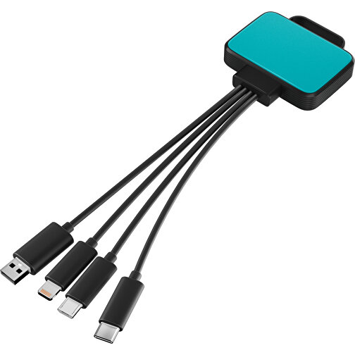 3-in-1 USB-Ladekabel MultiCharge , türkis / schwarz, Kunststoff, 5,30cm x 1,20cm x 5,50cm (Länge x Höhe x Breite), Bild 1