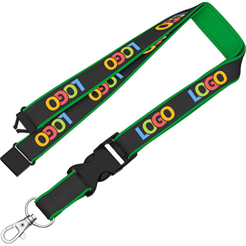 Lanyard Classic Neo , Promo Effects, schwarz / grün, Polyester / Satin, 92,00cm x 1,50cm (Länge x Breite), Bild 2