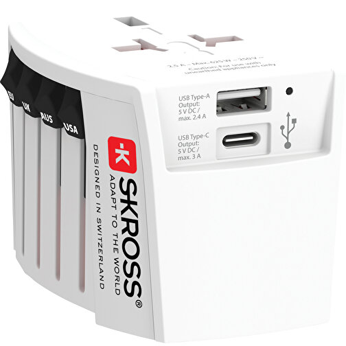 SKROSS MUV USB ( 1 USB-C 1 USB-A), Weiß , weiß, PC, 6,30cm x 5,40cm x 7,50cm (Länge x Höhe x Breite), Bild 1