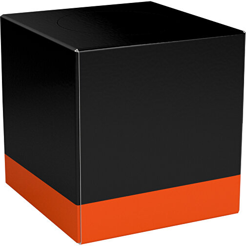 Taschentücher-Box 'Real Cube 100' , schwarz / orange, Karton Simcote, GC2 300g/m2 0,55 micron, 11,50cm x 11,50cm x 11,50cm (Länge x Höhe x Breite), Bild 1