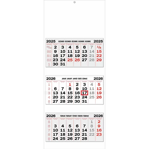 calendrier 3 mois 'Oslo' 5 langues gris/rouge, Image 1