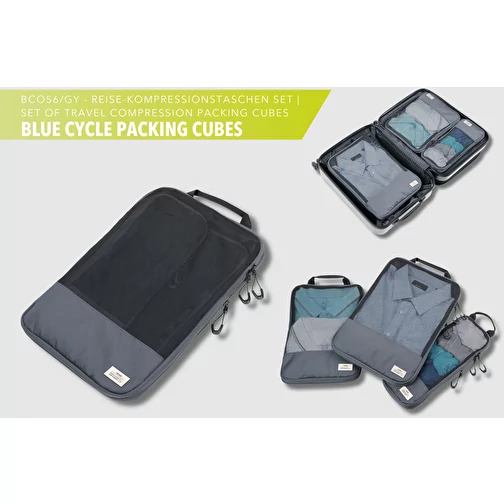 TROIKA Set de sacs de compression de voyage BLUE CYCLE PACKING CUBES, Image 11