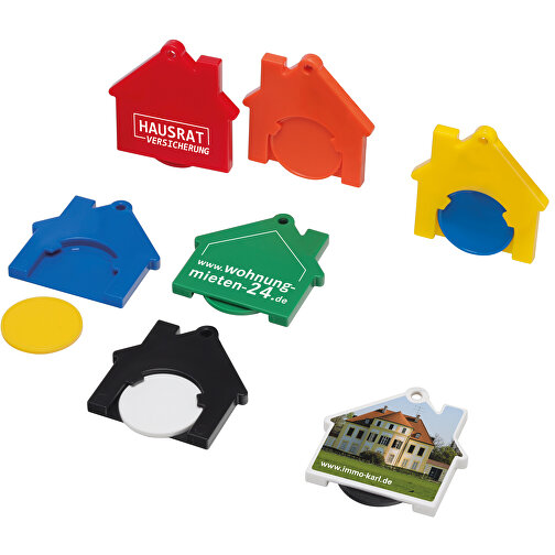 Chiphalter Mit 1€-Chip 'Haus' , grün, weiss, ABS, 4,40cm x 0,40cm x 4,10cm (Länge x Höhe x Breite), Bild 2